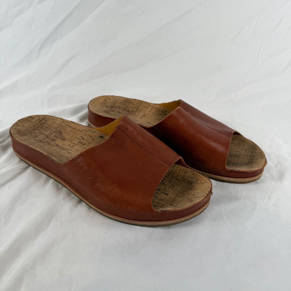 Kork-Ease Womens Brown Leather Slide Sandals Cork Footbed Casual Size 10M